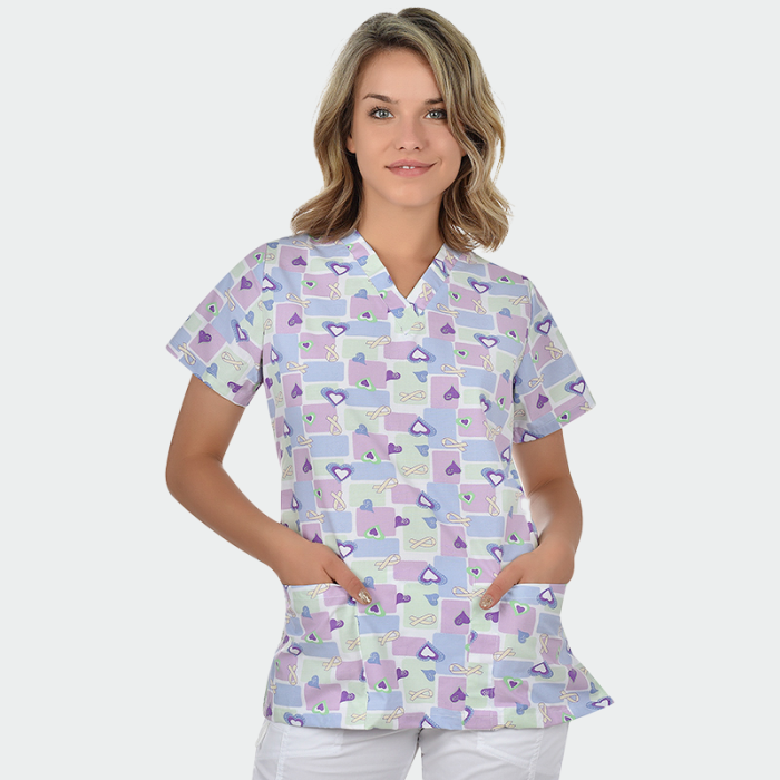 BAMBINA ženska medicinska bluza – Purple hearts / ribbons - Image 2
