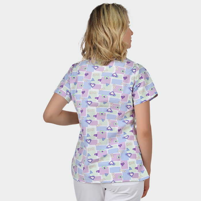 BAMBINA ženska medicinska bluza – Purple hearts / ribbons - Image 3