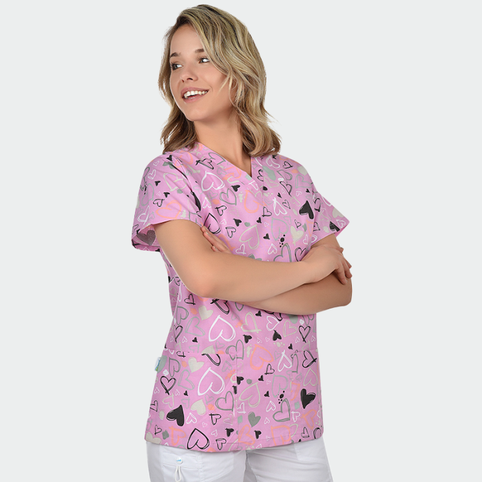 BAMBINA ženska medicinska bluza – Pink hearts - Image 2