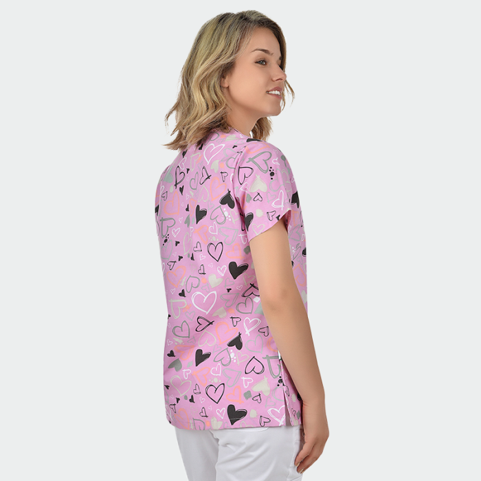 BAMBINA ženska medicinska bluza – Pink hearts - Image 4