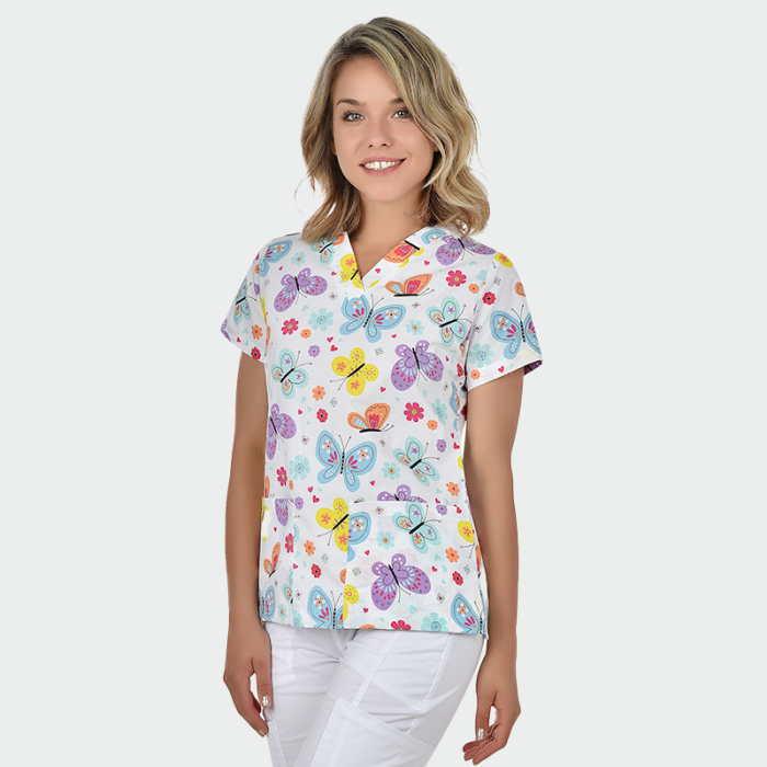 BAMBINA ženska medicinska bluza – Butterflies / flowers - Image 2