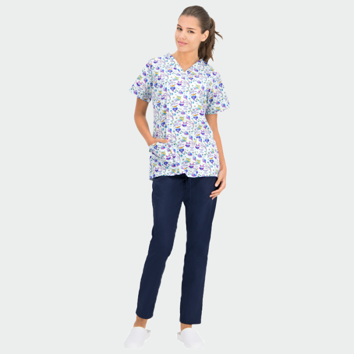 BAMBINA ženska medicinska bluza – White owls - Image 2