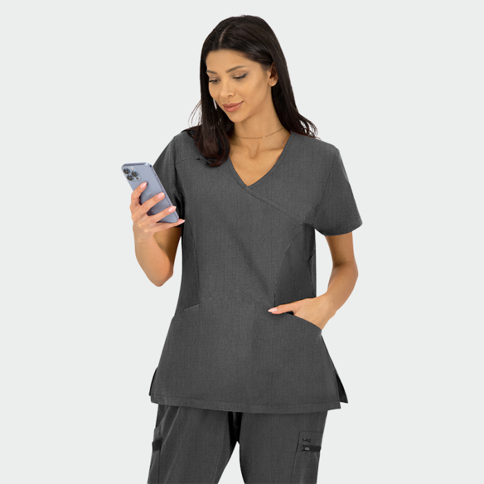 JUSTINA ženska medicinska bluza – Melange siva - Image 3