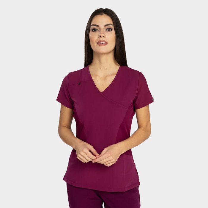 JUSTINA ženska medicinska bluza – Bordo - Image 2