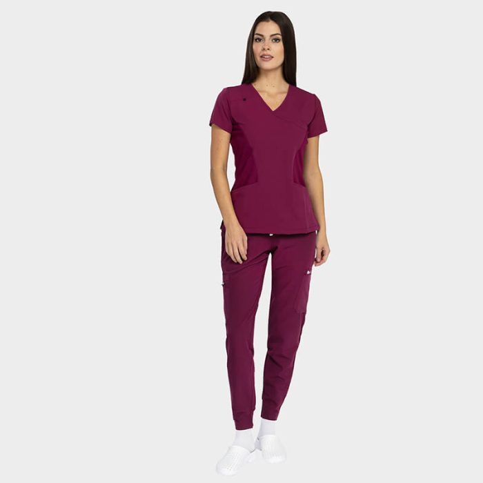 JUSTINA ženska medicinska bluza – Bordo - Image 3