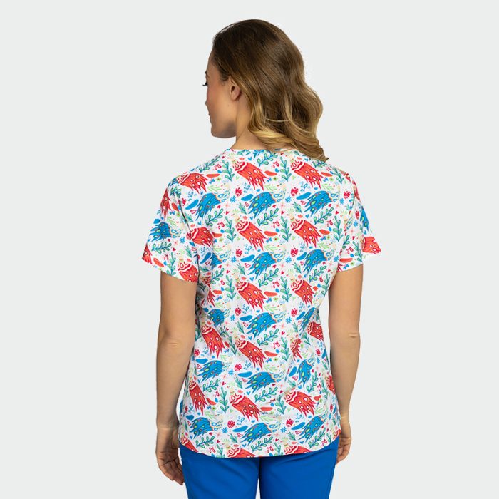 ISABELLA ženska medicinska bluza – Colourful Peacock - Image 4