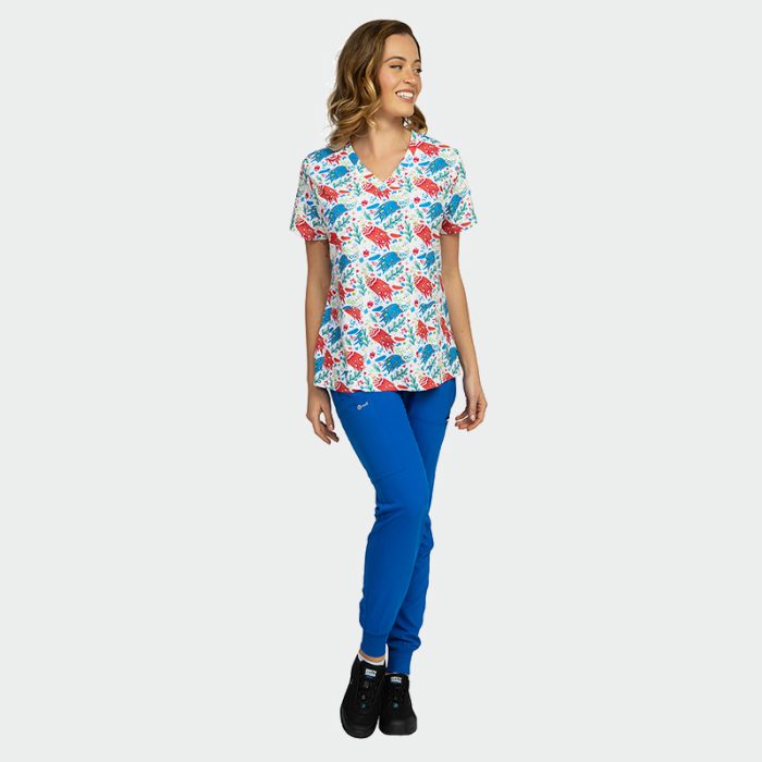 ISABELLA ženska medicinska bluza – Colourful Peacock - Image 6
